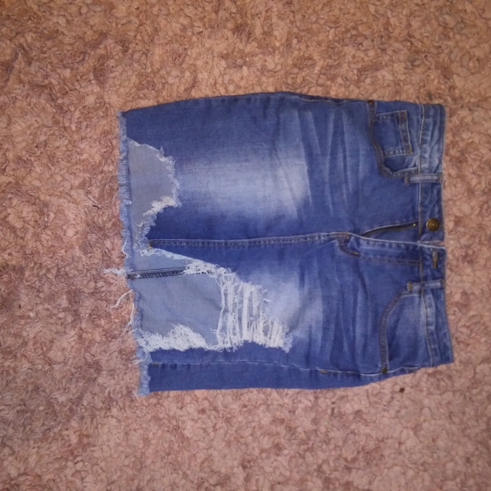 Distressed denim skirt